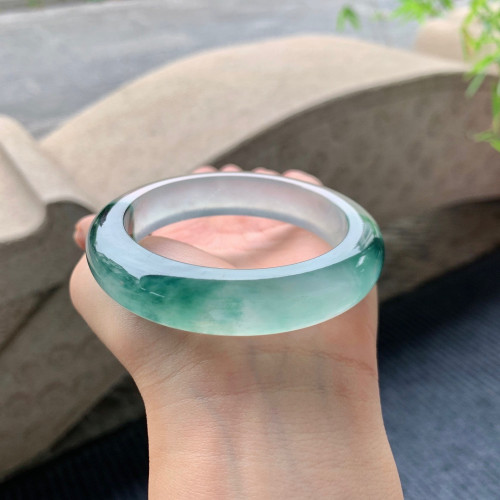 天然緬甸翡翠手鐲老坑a貨玉石冰種飄綠花正圈平安翡翠手鐲女送禮