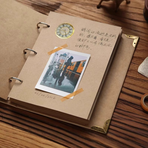 三孔活頁本diy相冊空白手工小學生成長紀唸冊黑卡牛皮畢業檔案冊