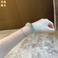 緬甸老坑翡翠冰種圓條手鐲玉鐲子晴水油青飄花福鐲玉石鐲子少女款