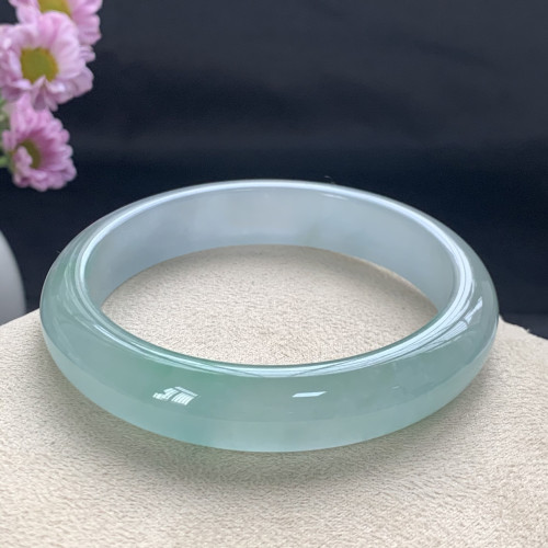 緬甸玉石老坑翡翠手鐲女冰糯種油青飄花紫羅蘭寬版天然翡翠玉鐲子