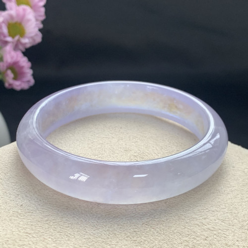 緬甸玉石老坑翡翠手鐲女冰糯種油青飄花紫羅蘭寬版天然翡翠玉鐲子
