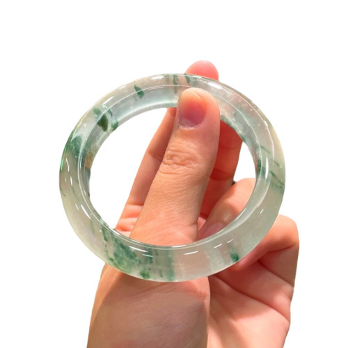 冰種翡翠飄花正圈玉鐲子天然a貨冰透飄綠花翡翠手鐲女正品帶証書