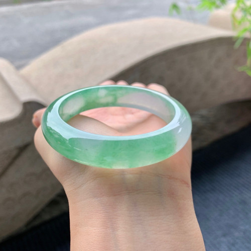 天然緬甸翡翠手鐲老坑a貨玉石冰種飄綠正圈平安翡翠手鐲女士送禮