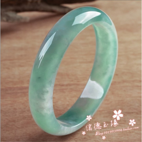 天然緬甸翡翠玉手鐲冰種豆油綠飄花正圈手鐲玉石老坑女士綠晴鐲子