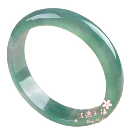 天然緬甸翡翠玉手鐲冰種豆油綠飄花正圈手鐲玉石老坑女士綠晴鐲子