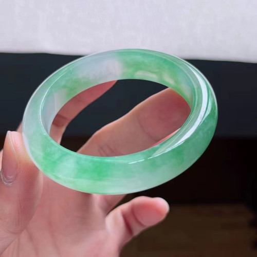 天然a貨翡翠手鐲女款冰種飄綠翡翠花滿綠紫羅蘭正圈圓條貴妃手鐲