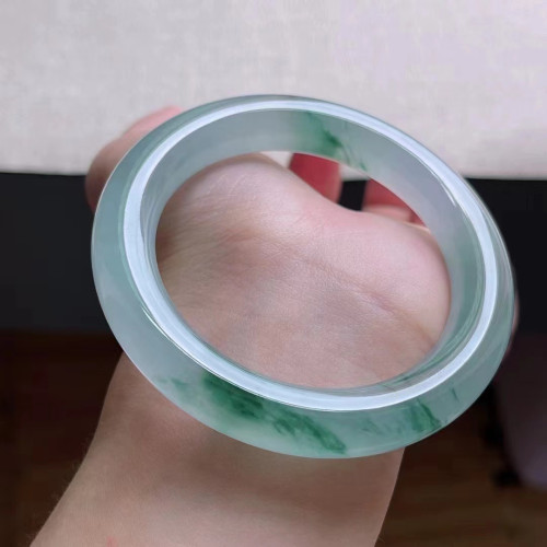 天然a貨翡翠手鐲女款冰種飄綠翡翠花滿綠紫羅蘭正圈圓條貴妃手鐲