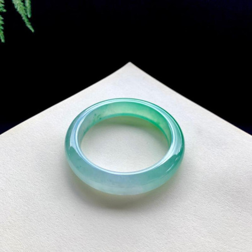 天然緬甸老坑a貨翡翠手鐲女款冰種飄綠正圈平安鐲翡翠玉手鐲送禮
