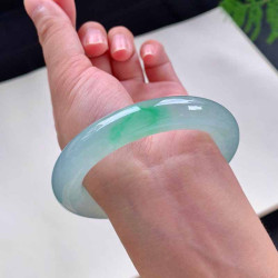 天然緬甸老坑a貨翡翠手鐲女款冰種飄綠圓條福鐲子翡翠玉手鐲送禮