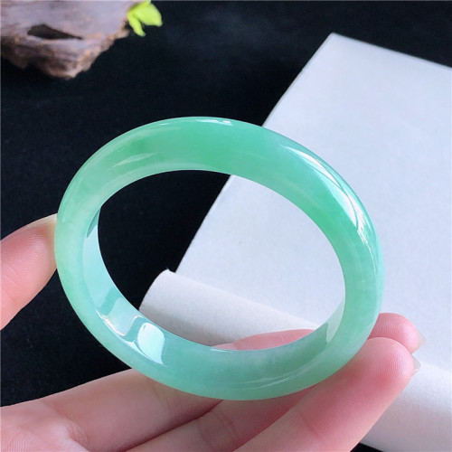 天然緬甸翡翠手鐲少女款冰種水潤陽綠正圈翡翠玉手鐲女送閨蜜時尚