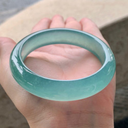 天然緬甸老坑a貨翡翠手鐲冰種藍水正圈平安鐲翡翠手鐲56圈口女款