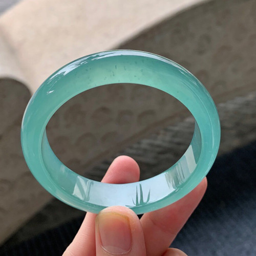 天然緬甸老坑a貨翡翠手鐲冰種藍水正圈平安鐲翡翠手鐲56圈口女款