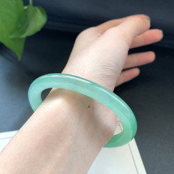 天然緬甸老坑冰種細圓條翡翠玉手鐲飄綠花貴妃叮噹鐲福鐲女美人鐲