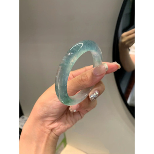 緬甸翡翠手鐲飄花翡翠藍花玉鐲冰種翡翠玉手鐲高端原石晴水底女款