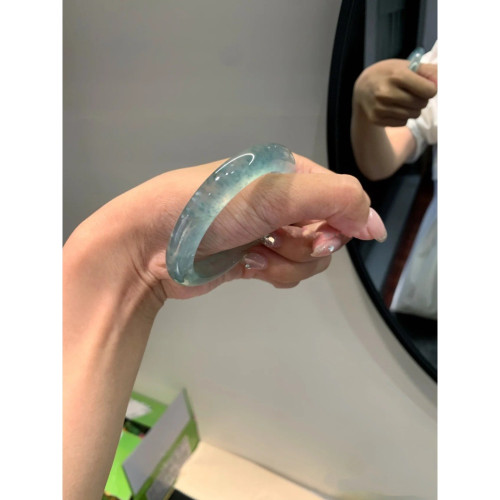 緬甸翡翠手鐲飄花翡翠藍花玉鐲冰種翡翠玉手鐲高端原石晴水底女款