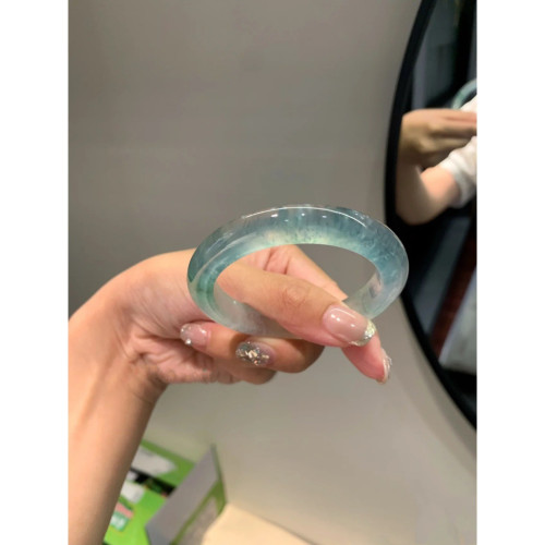 緬甸翡翠手鐲飄花翡翠藍花玉鐲冰種翡翠玉手鐲高端原石晴水底女款