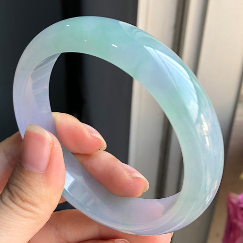 翡翠手鐲女款天然緬甸冰種春彩珠寶翡翠玉手鐲春帶彩漸變玉鐲時尚
