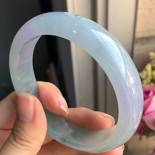翡翠手鐲女款天然緬甸冰種春彩珠寶翡翠玉手鐲春帶彩漸變玉鐲時尚