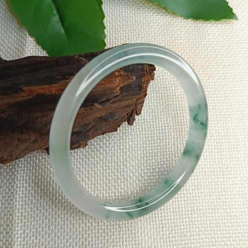 冰種陽綠飄花翡翠手鐲女冰晴水細圓條玉鐲子飄花叮噹鐲細條玉手鐲