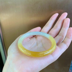 緬甸黃翡翠手鐲半山半水飄花細圓條黃翡玉手鐲冰糯種雞油黃玉鐲子