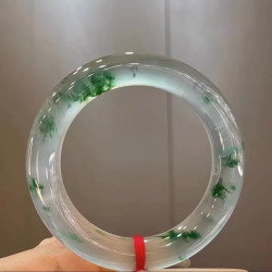 緬甸冰種飄綠花翡翠手鐲圓條老坑正圈貴妃飄花玉鐲子吊墜女款処理