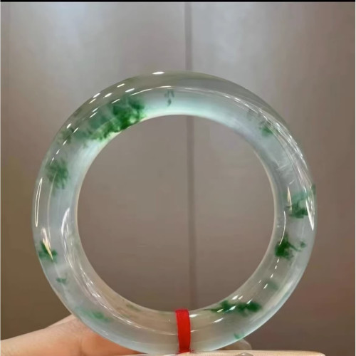 緬甸冰種飄綠花翡翠手鐲圓條老坑正圈貴妃飄花玉鐲子吊墜女款処理