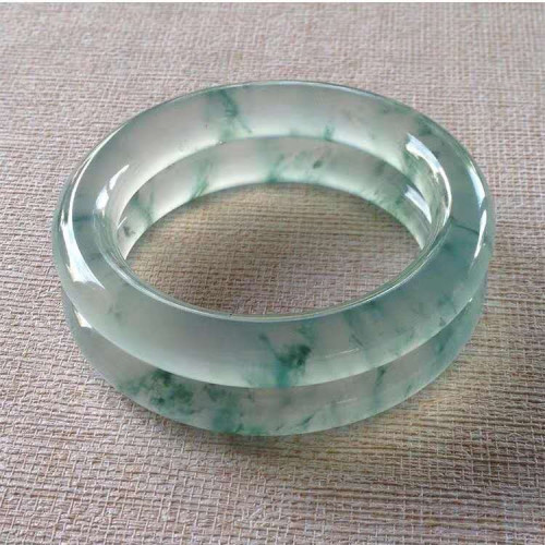 緬甸翡翠手鐲天然飄花圓條細條貴妃冰種玉鐲子陽綠紫飄綠少女
