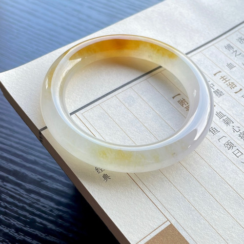 天然緬甸老坑翡翠手鐲冰種黃翡圓條正圈玉鐲子翡翠手鐲送禮玉手鐲