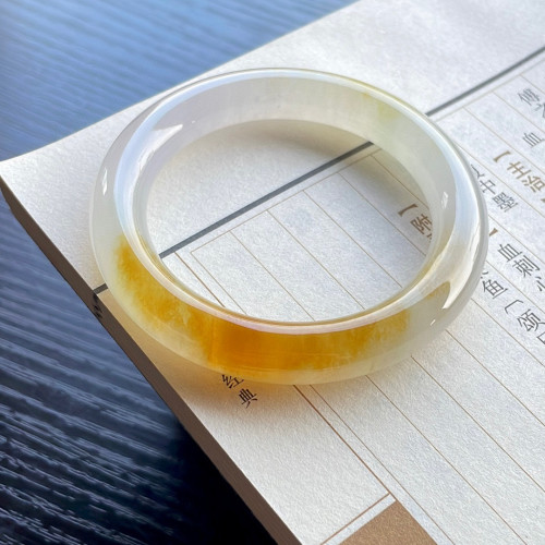 天然緬甸老坑翡翠手鐲冰種黃翡圓條正圈玉鐲子翡翠手鐲送禮玉手鐲