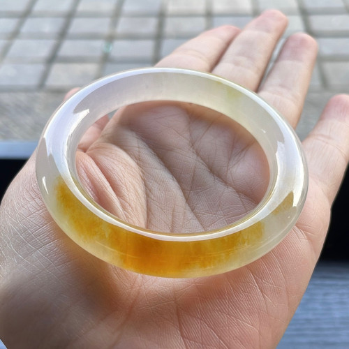天然緬甸老坑翡翠手鐲冰種黃翡圓條正圈玉鐲子翡翠手鐲送禮玉手鐲
