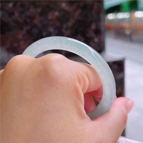 手鐲細條百搭送少女女友手鐲翡翠白月光玉叮噹冰圓條緬甸天然糯種