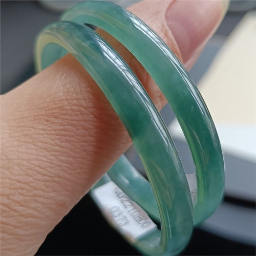 天然緬甸翡翠手鐲老坑油青色叮噹鐲少女款冰糯種翡翠圓條美人鐲女