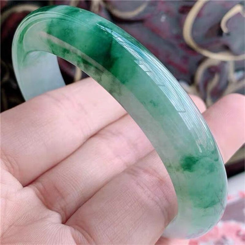 天然緬甸老坑飄花翡翠手鐲女款貴妃冰糯種飄綠花正圈翡翠玉手鐲子