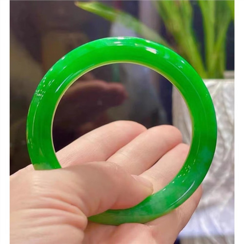 天然緬甸翡翠手鐲圓條陽綠滿綠貴妃帝王綠翡翠手鐲女款冰糯種玉鐲