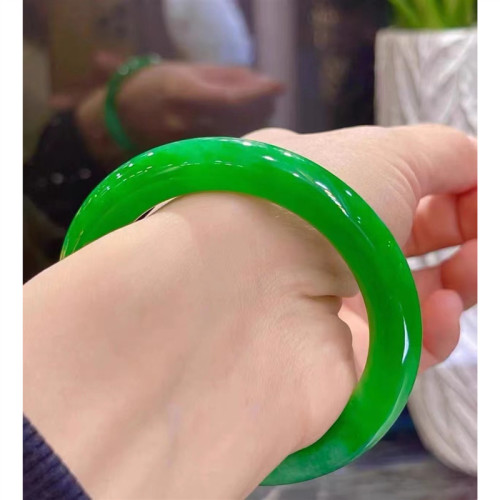 天然緬甸翡翠手鐲圓條陽綠滿綠貴妃帝王綠翡翠手鐲女款冰糯種玉鐲