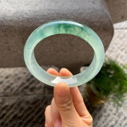飄綠冰種飄花翡翠手鐲玉石老坑正圈平安鐲子天然緬甸淺綠節日禮物