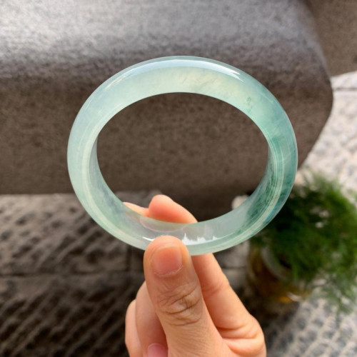 飄綠冰種飄花翡翠手鐲玉石老坑正圈平安鐲子天然緬甸淺綠節日禮物