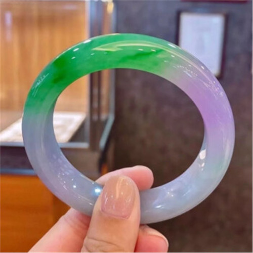 天然瑪瑙翡翠手鐲女款正圈春帶彩紫羅蘭多彩陽綠冰糯種翡翠玉鐲子