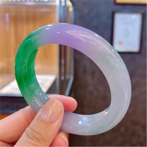天然瑪瑙翡翠手鐲女款正圈春帶彩紫羅蘭多彩陽綠冰糯種翡翠玉鐲子
