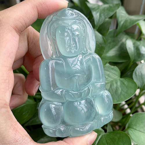 天然緬甸翡翠觀音吊墜高冰透翡翠吊墜冰種翡翠男女款掛件玉石觀音