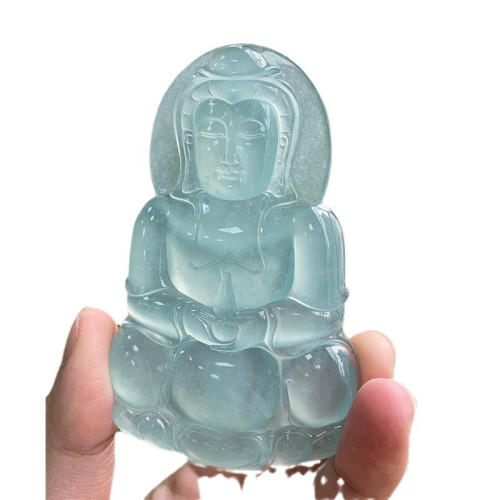 天然緬甸翡翠觀音吊墜高冰透翡翠吊墜冰種翡翠男女款掛件玉石觀音