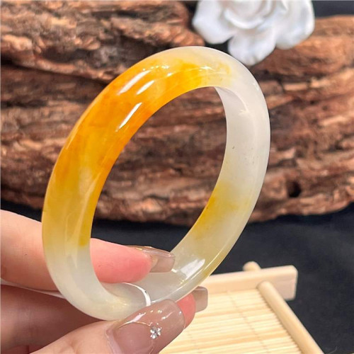 玉鐲子冰糯種雞油黃翡翠手鐲平安鐲蜜黃翡翠玉鐲子天然緬甸黃翡翠