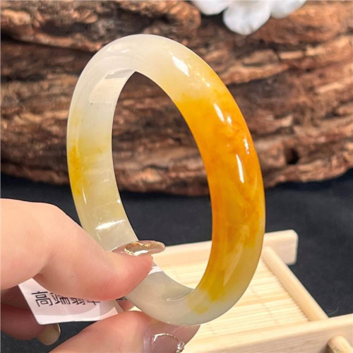 玉鐲子冰糯種雞油黃翡翠手鐲平安鐲蜜黃翡翠玉鐲子天然緬甸黃翡翠