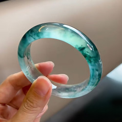天然緬甸翡翠手鐲高冰飄花玉鐲子女玉石通透正圈冰種玉手鐲送禮物