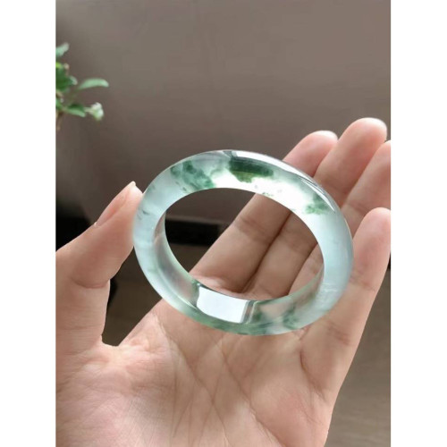 天然高冰種飄花翡翠玉手鐲緬甸玻璃種滿綠正圈玉鐲子正品送禮批髮