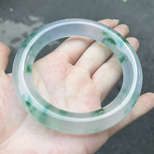 天然翡翠色高冰飄花胖圓條手鐲冰飄花春彩老坑玉石美人鐲貴玉手鐲
