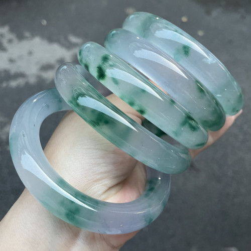 天然翡翠色高冰飄花胖圓條手鐲冰飄花春彩老坑玉石美人鐲貴玉手鐲