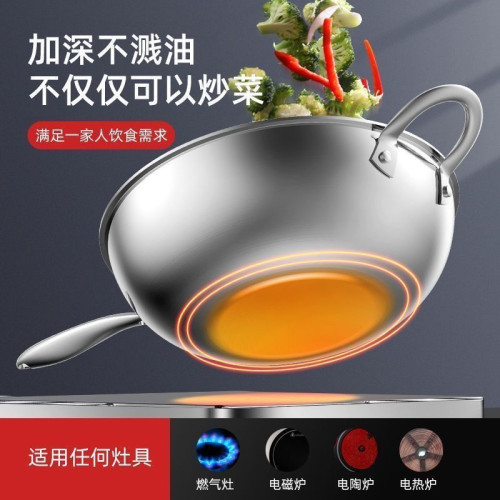 德國不鏽鋼炒鍋不粘鍋無塗層家用平底蜂窩電磁爐燃氣通用炒菜鍋具