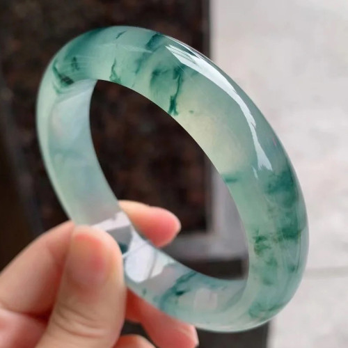 珠寶玉鐲女款天然緬甸翡翠手鐲老坑冰種糯種豆種飄花翡翠手鐲高冰