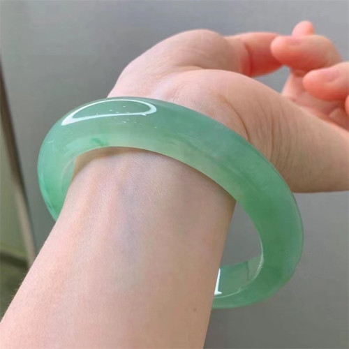 天然緬甸翡翠冰種手鐲陽綠油青高冰透綠正圈翡翠玉石鐲子女款送人